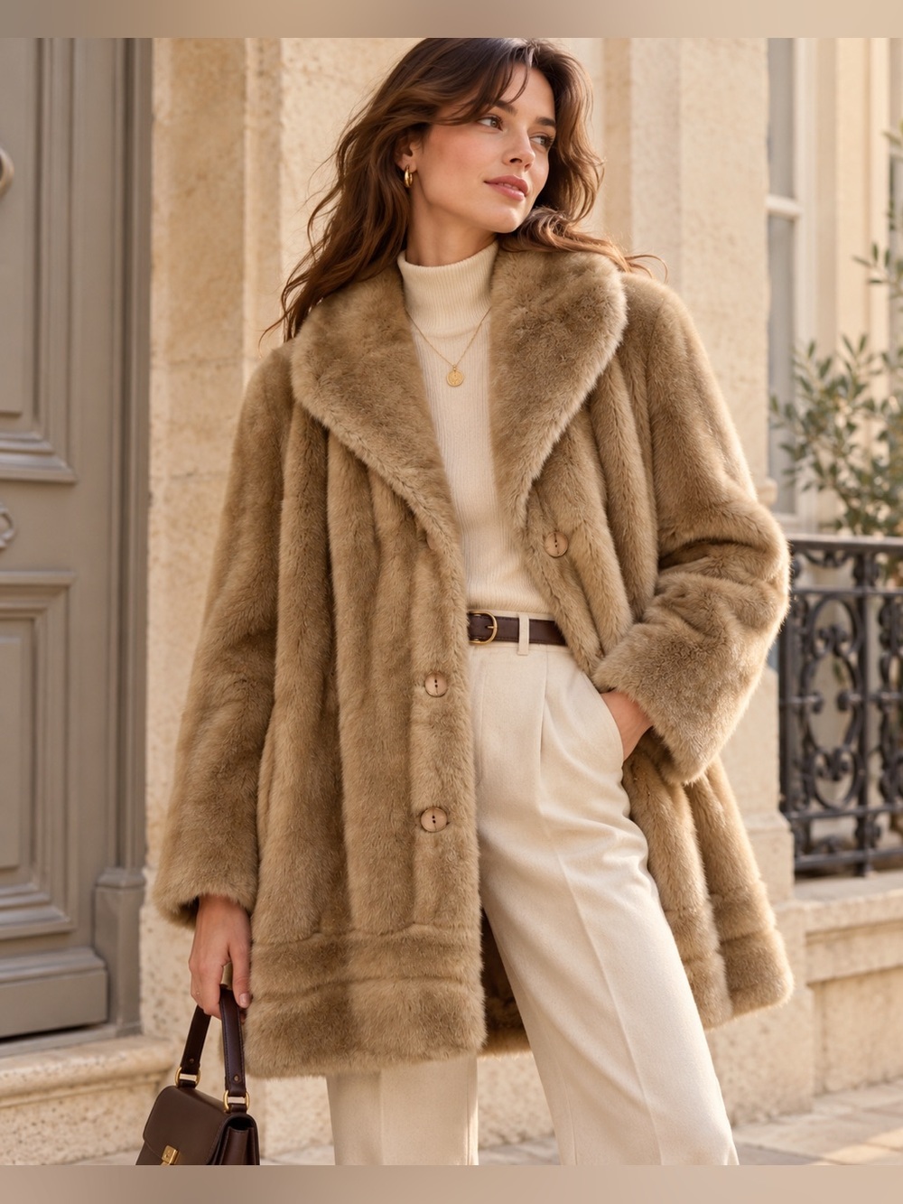 VTG Tissavel France Faux Mink Fur Coat Taupe Beige 70s M